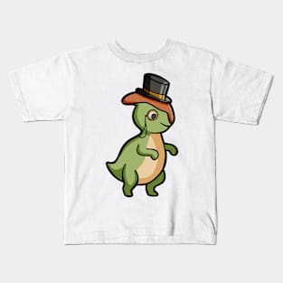 Cute parasaurolophus gentleman dino with hat dinosaur Kids T-Shirt